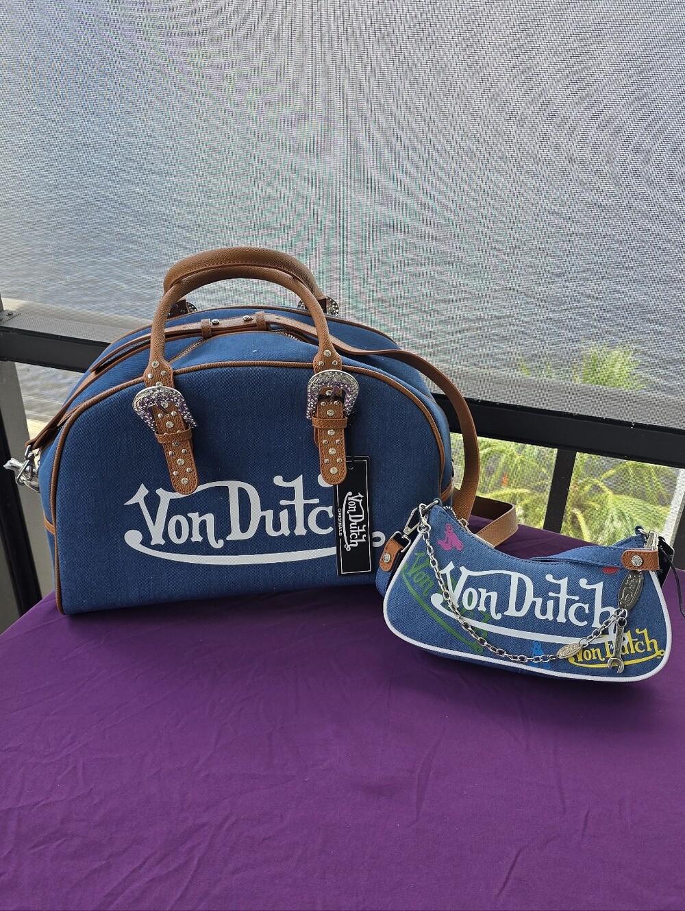 Von Dutch Denim XL Weekender Duffle Bag and Matching Shoulder Bag